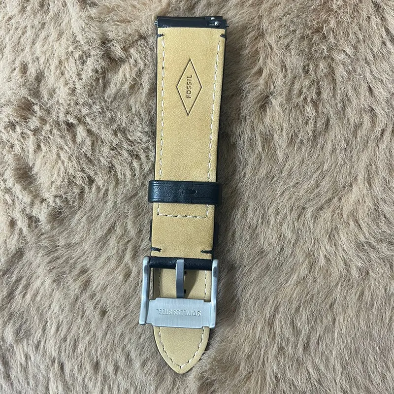 Fossil 22mm Black Leather Watch Strap - Durable Timepieces